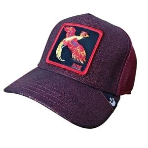 Goorin The Farm Mesh Back Trucker Hat Cap Metallic Red Phoenix Rise Patch Logo